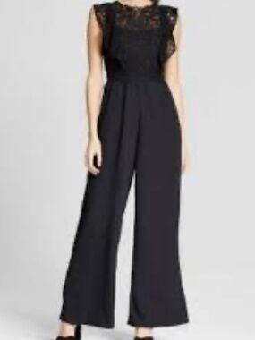 Jumpsuit Black Lace Ruffles Victorian Dark Fairy Witchy